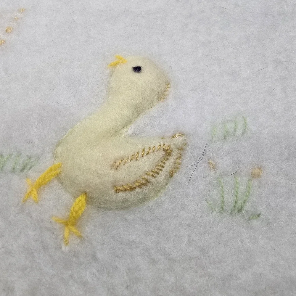 Vintage Trampunto‎ Ducks Baby Blanket Cotton Blend Embroidered Reversible Italy